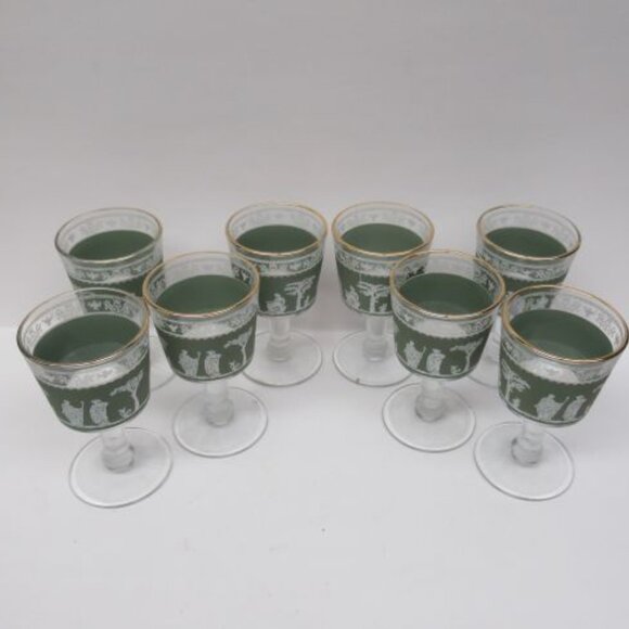 8 - Jeannette GRECIAN WEDGEWOOD Hellenic Green 4 1/8 Inch High Wine Goblets - Picture 2 of 5